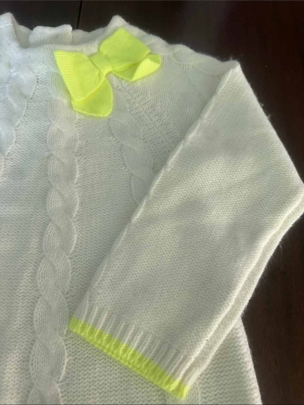Gymboree White Knit Dress with Neon Yellow Trim and Bow